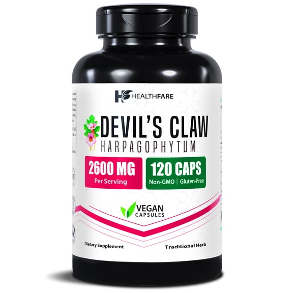 HealthFare Devils Claw Root | 2600mg Herbal Supplement | 120 Vegan Capsules | Concentrated Root Extract for Joint Support | Non-GMO, Gluten-Free | Made in USA