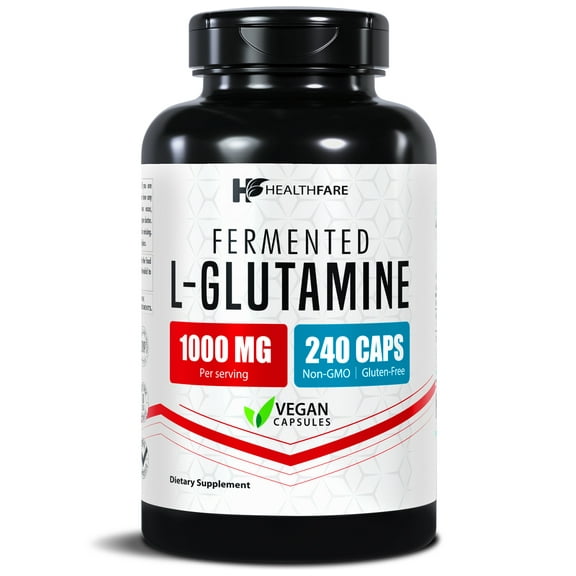 HealthFare L Glutamine 1000mg | 240 Vegan Capsules | Extra Strength Amino Acid Supplement | Supports Digestive Balance, Nutrient Absorption & Muscle Recovery | Non-GMO, Gluten-Free | Made in USA