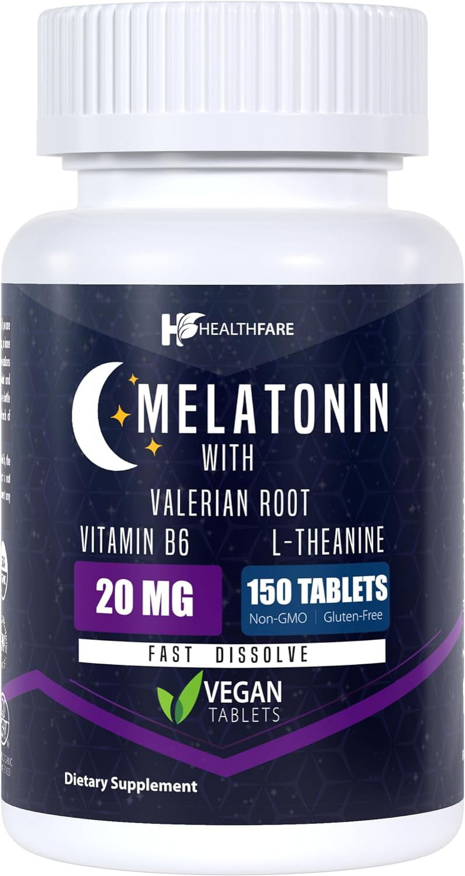Healthfare Melatonin 20mg | 150 Tablets | Complex with L-Theanine, Valerian Root & Vitamin B6 | Vegetarian Formula | Non-GMO | Gluten-Free | Made in The USA