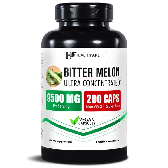 HealthFare Bitter Melon Capsules Extract 9500mg | 200 Vegan Pills | Standardized Extra Strength Herbal Supplement | Non-GMO, Gluten-Free | Made in USA