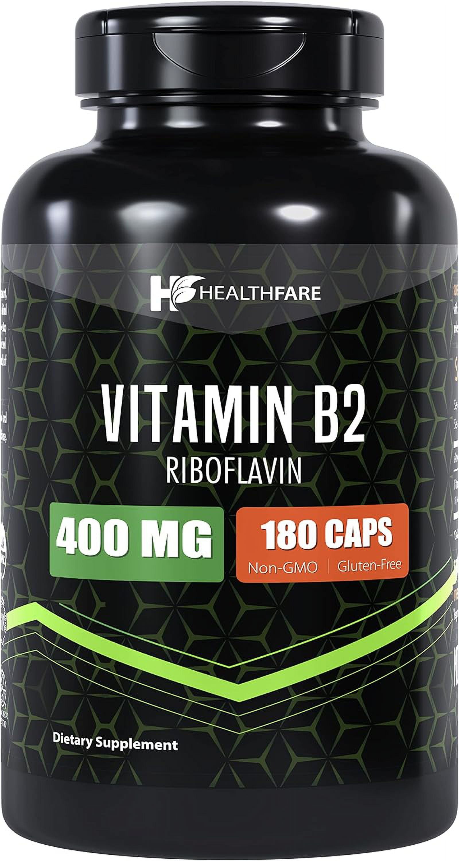 Healthfare Riboflavin Vitamin B2 400mg Capsules, 180 Count, Gluten Free