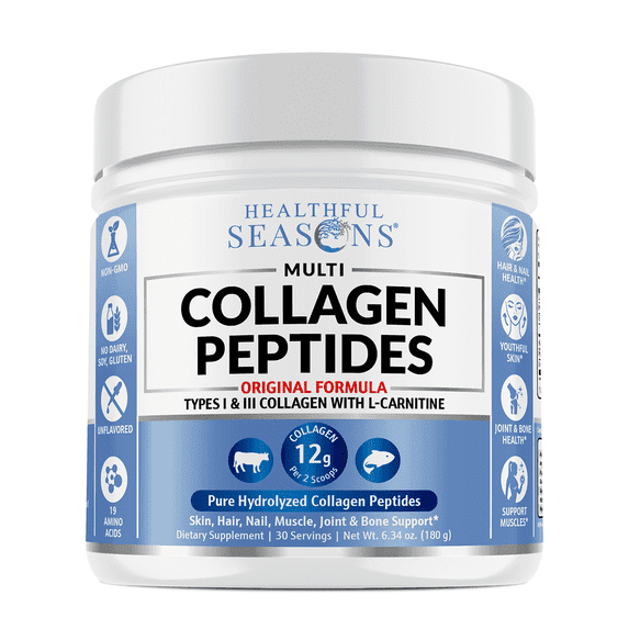 Healthful Seasons Multi Collagen Peptides Powder with L-Carnitine Hydrolyzed Protein for Hair Skin Nails Joints Unflavored 1-Count