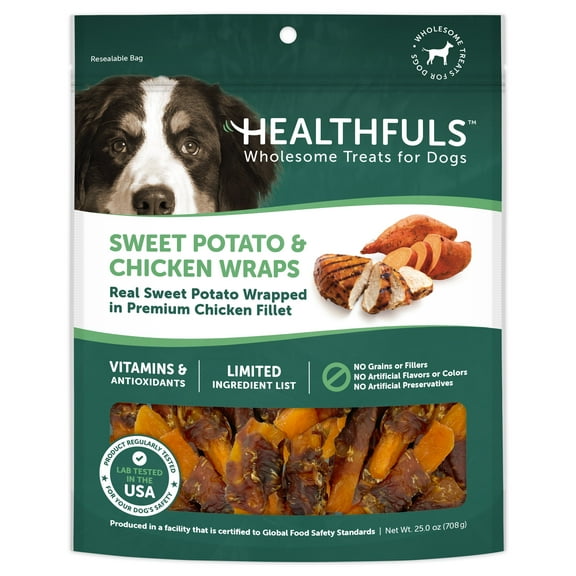 Healthfuls Chicken-Wrapped Sweet Potato Treats, 25 oz - Healthy, Protein Rich Treats for Dogs - Long Lasting Dog Chews