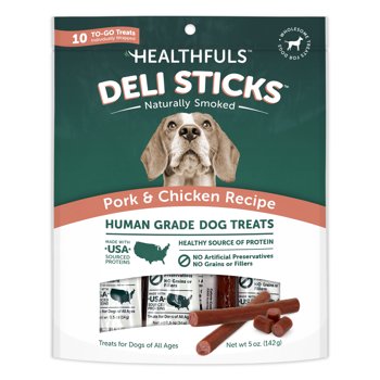 Healthfuls Deli Sticks Pork and Chicken Human-Grade Gluten-Free Soft and Chewy Dog Treats, 10 Count Bag