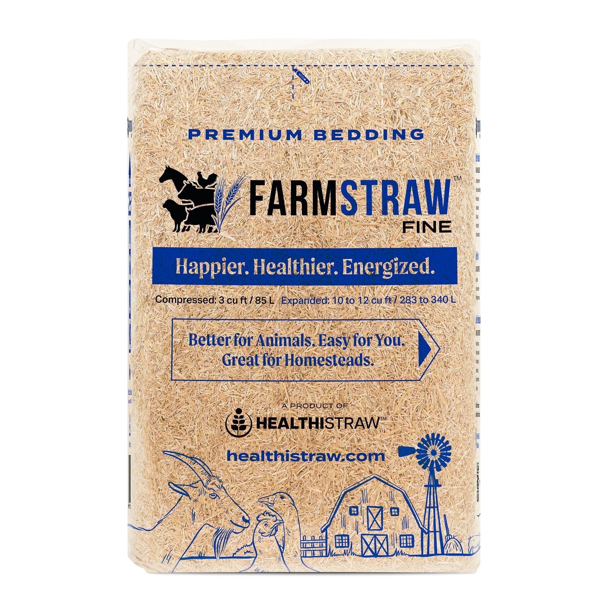 HealthiStraw FarmStraw Fine Cut, All-Natural Sustainable Wheat Straw Animal Bedding for Homesteads Hobby Farms, Small Pets - Clean - Dust-Free - Absorbent, 3 cu ft