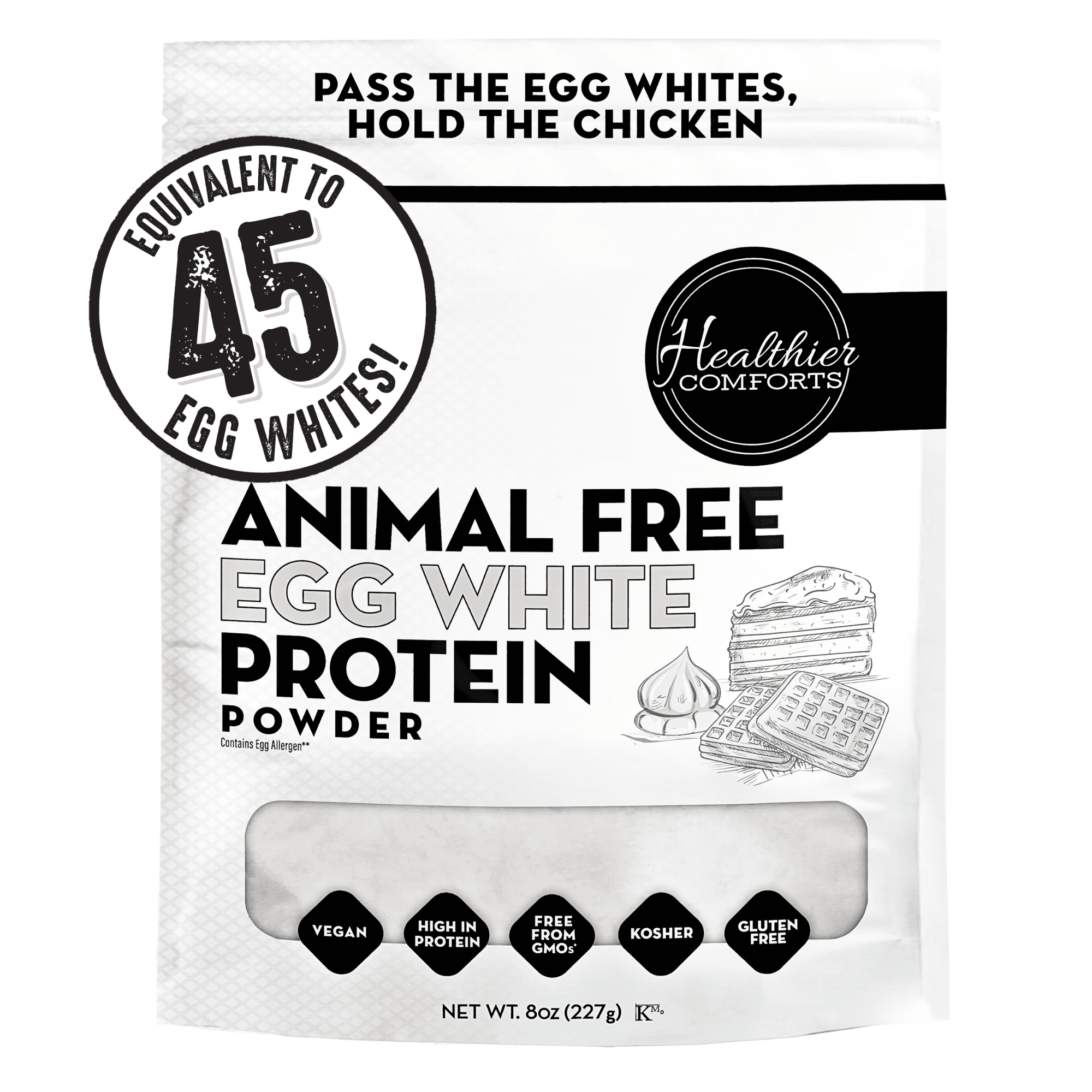 Healthier Comforts Animal-Free Egg White Protein Powder (8oz) | Unflavored | Vegan Egg Omelet, Angel Food Cake, Meringue, Shakes, Baking | Cholesterol-Free, Dairy-Free, High Protein