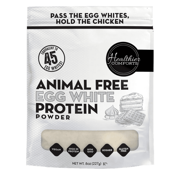 Healthier Comforts Animal-Free Egg White Powder (8 oz) | Vegan Egg White Protein - Unflavored | Cholesterol-Free, Non-GMO, Dairy-Free, High Protein for Baking, Cooking & Shakes