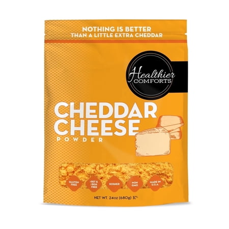 Healthier Comforts Cheddar Cheese Powder 24oz | Premium Yellow Cheddar | Batch Tested Gluten Free, Kosher, No Artificial Dyes | Cheesy Goodness for Popcorn, Pasta, Mac and Cheese | Shelf Stable
