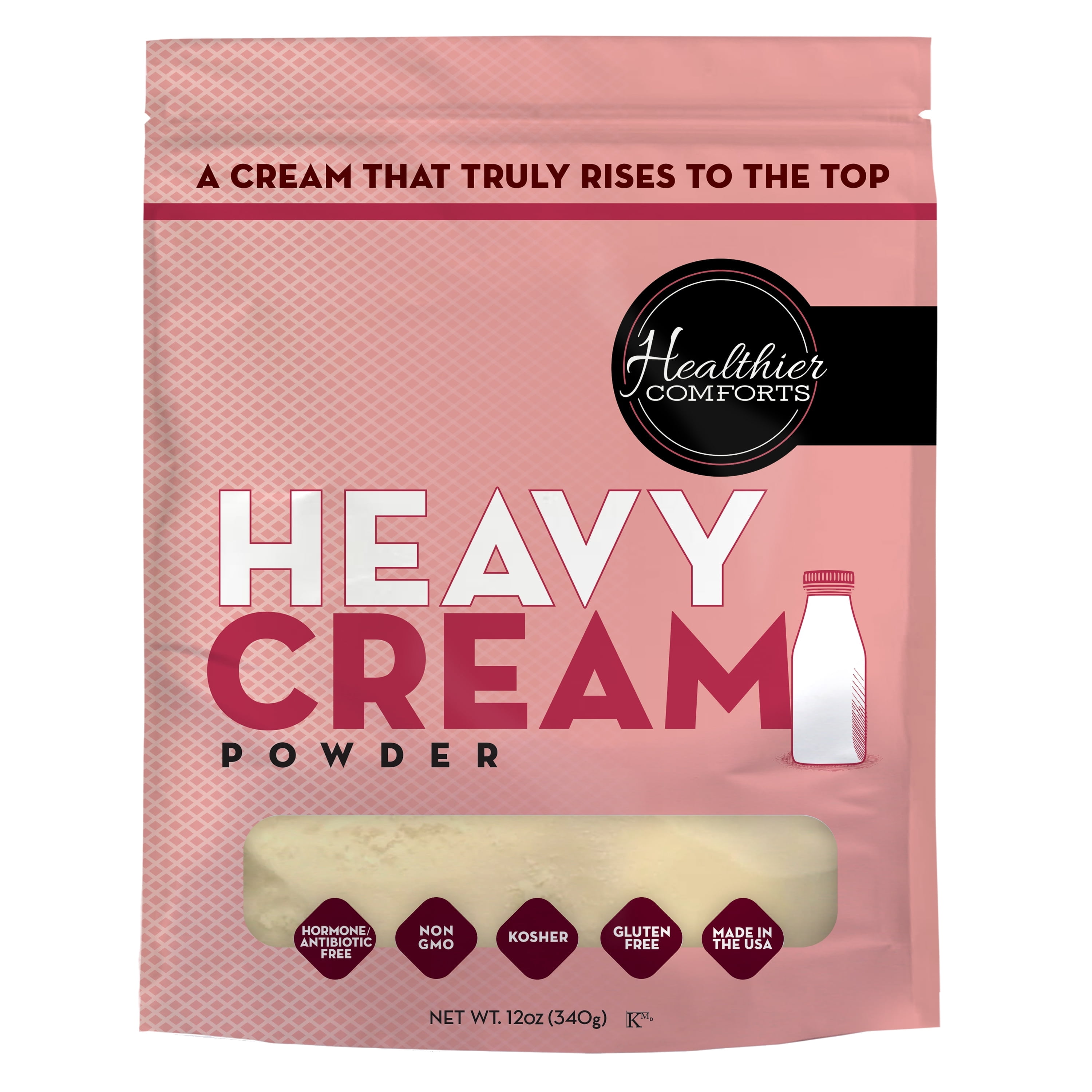Healthier Comforts Heavy Cream Powder 12oz | 72% Butterfat, Kosher, Gluten Free, Non-GMO, Keto Friendly, Free of Antibiotics & Hormones (rBGH or rBST) | Made in USA