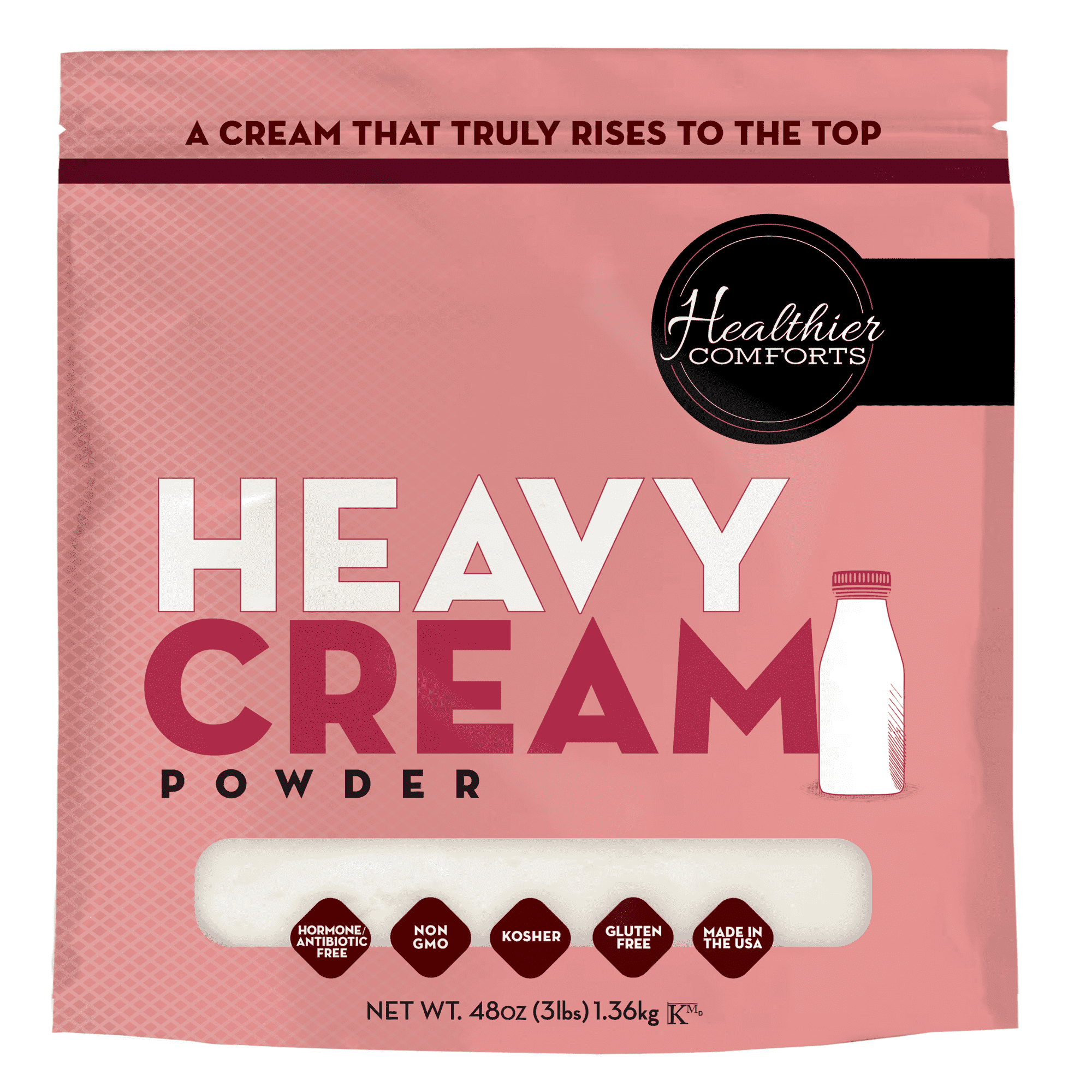 Healthier Comforts Heavy Cream Powder 48oz | 72% Butterfat, Kosher, Gluten Free, Non-GMO, Keto Friendly, Free of Antibiotics & Hormones (rBGH or rBST) | Made in USA