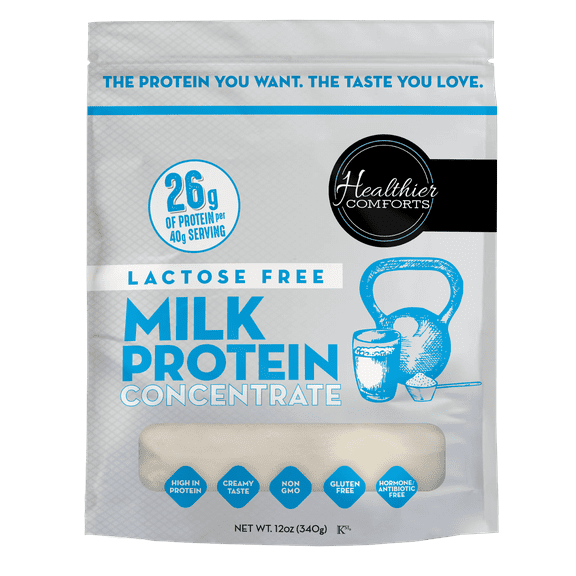 Healthier Comforts Lactose Free Milk Protein Concentrate Powder (Unflavored) (12oz) | 80% Casein, 20% Whey | High Protein, Non-GMO, Hormone Free, Kosher, Gluten Free | Baking, Creamer, Shakes
