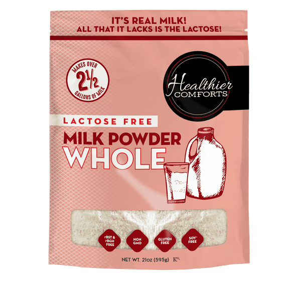Healthier Comforts Lactose Free Whole Milk Powder 21oz | Non-GMO, rBST Hormone Free, Kosher, Gluten Free, No Fillers | Baking, Coffee Creamer, Shakes, Pantry Staple, Camping