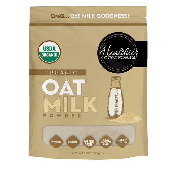 Healthier Comforts Organic Oat Milk Powder 21oz | Natural and Plant Based Milk with a Clean Formula | Gluten-Free, Vegan, USDA Organic Certified, Non-GMO, Dairy Free, and Lactose Free Milk Powder