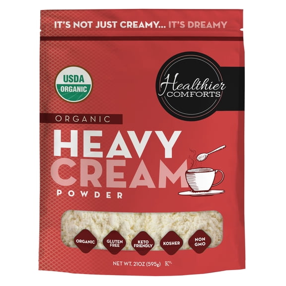 Healthier Comforts Organic Heavy Cream Powder 7oz | Kosher, Gluten Free, Non-GMO, and Keto Friendly | Long Lasting, Easy Sauces, Baking | Made in the USA