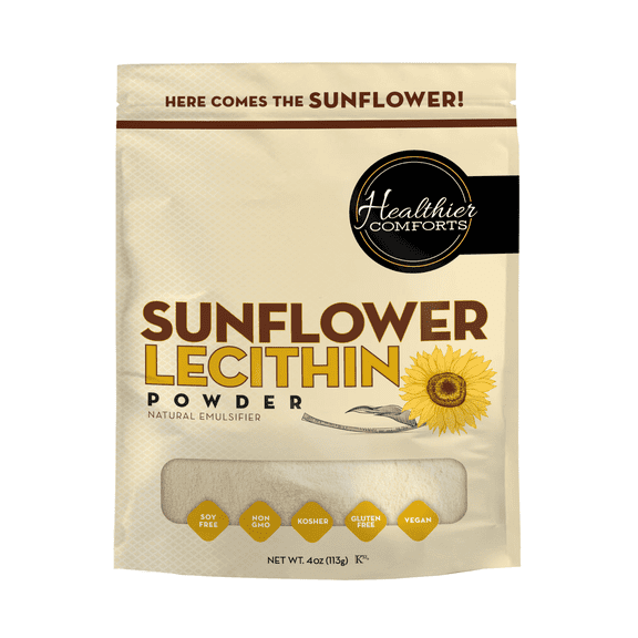 Healthier Comforts Sunflower Lecithin Powder (4 oz) | Non-GMO, Plant-Based Emulsifier for Smoothies, Baking, Chocolate, Salad Dressings & DIY Skincare | Natural Phospholipid Source