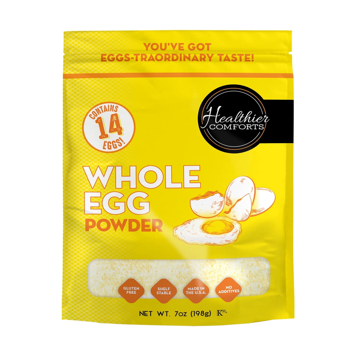 Healthier Comforts Whole Egg Powder 7oz | Pasteurized, Ready to Eat | Gluten Free, Made in USA | Perfect for Baking, Camping, Hiking, Shelf Stable Meal Preparation