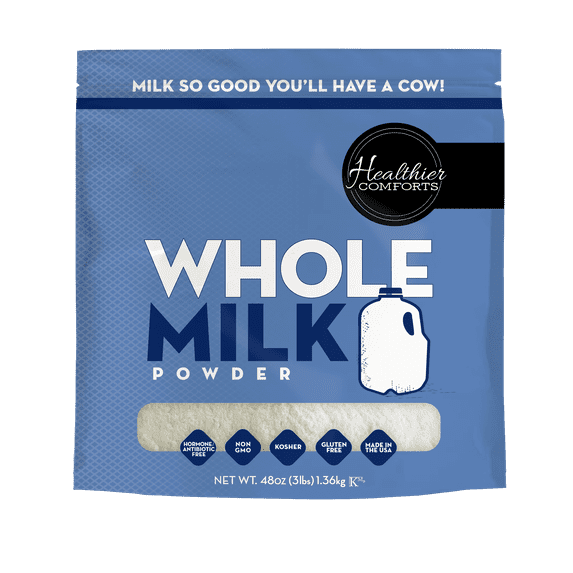 Healthier Comforts Whole Milk Powder 48oz | Shelf Stable | Kosher, Gluten Free, Non-GMO, Hormone and Antibiotic Free | Perfect for Shakes, Smoothies, Coffee Creamer, Baking | Made in USA