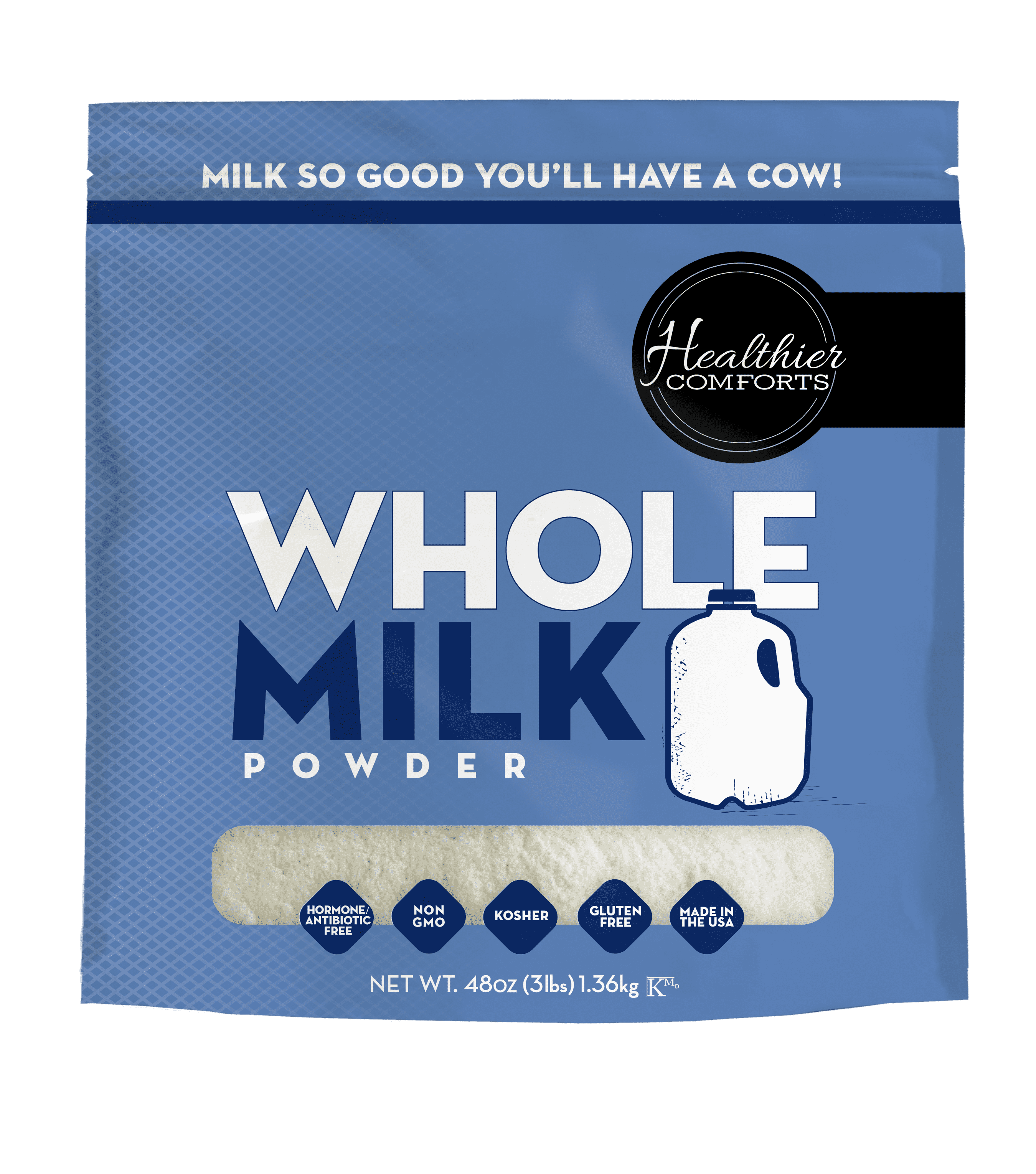 Healthier Comforts Whole Milk Powder 48oz | Shelf Stable | Kosher, Gluten Free, Non-GMO, Hormone and Antibiotic Free | Perfect for Shakes, Smoothies, Coffee Creamer, Baking | Made in USA