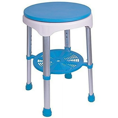 Healthline Round Stool Bath Bench, Adjustable Height, Lightweight Compact and Small Chair for Shower, with Non-Slip Seat, with 360 Degree Padded Rotating Seat, White with Blue