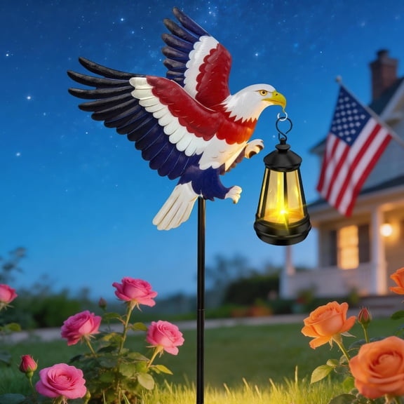 Healthloop 250th Anniversary Eagle Garden Stake, 29.9in Metal Patriotic Yard Decor with Solar Light for 4th of July