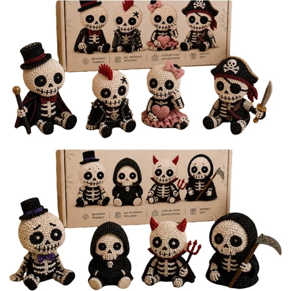 Healthloop 3D Beaded Skeleton DIY Kit, Halloween Craft for Adults & Teens, Goth Desk Decor, Spooky Cute Bead Art Set for Relaxing Weekend Activity