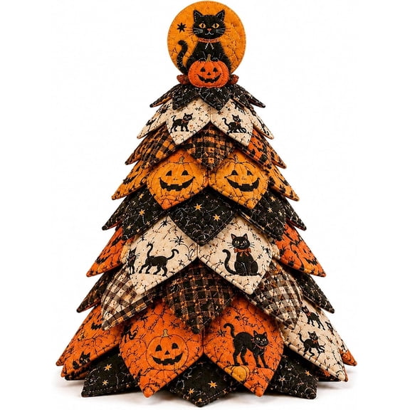 Healthloop DIY Halloween Quilted Fabric Tree Kit, 3D Padded Sewing Craft for Mantel Shelf Decor