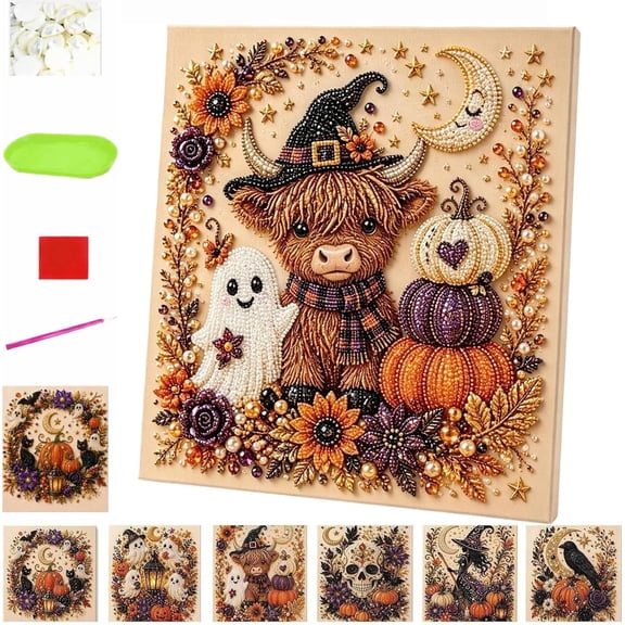 Healthloop Halloween Ghost Diamond Painting Kit for Adults 3D Pearl Art DIY Craft Fall Home Decor Wall Art Spooky Cute Seasonal Gift