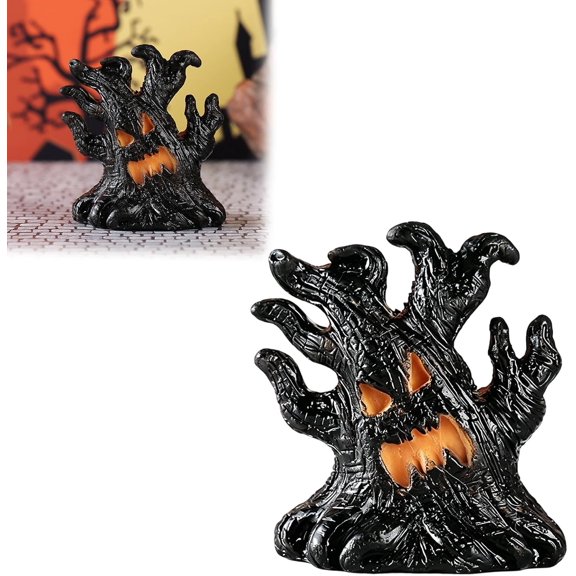 Healthloop Lighted Ghost Tree Resin Figurine, LED Battery Operated Halloween Decor for Shelf Porch