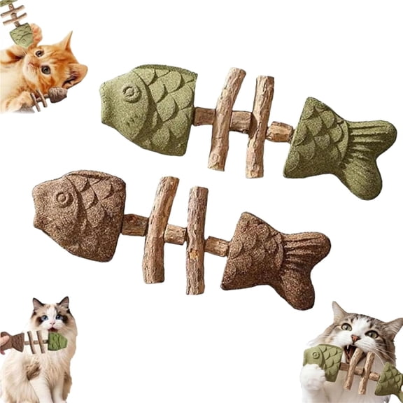 Healthloop Natural Cat Chew Stick, Fishbone Dental Toy with Catnip Silvervine