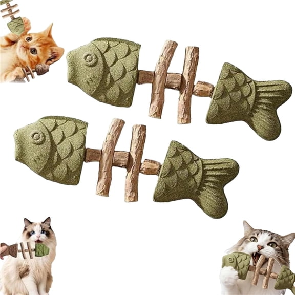 Healthloop Natural Cat Chew Stick, Fishbone Dental Toy with Catnip Silvervine