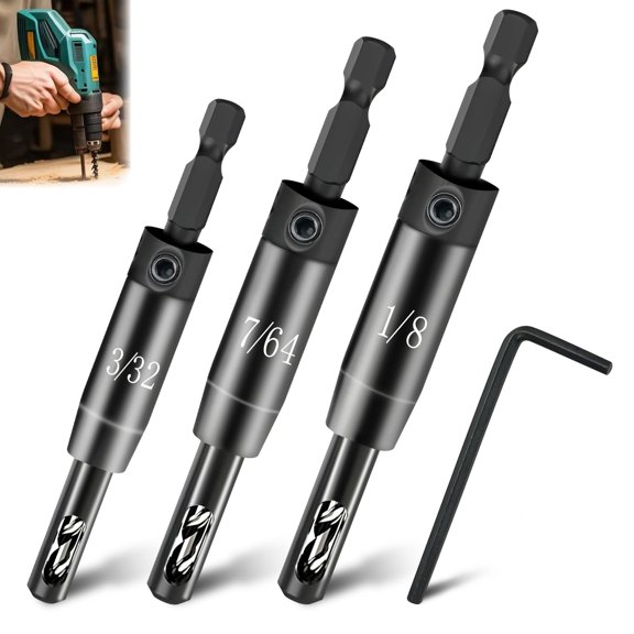 Healthloop Self-Centering Hinge Drill Bit Set, 3/7 Piece VIX Bit Kit for Cabinet Door Hardware