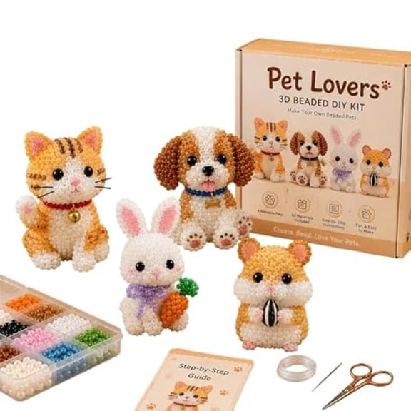 Healthloop Tiny 3D Beaded Animal DIY Kit, 4 Cute Designs – Petite 3D Beadwork Kit with Colorful Beads & Instructions, for Beginners & Craft Enthusiasts