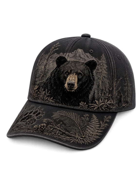 Wild & Untamed Bear Hunting Hat, Adjustable Vintage Baseball Cap with Mountain Forest Art