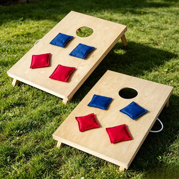 Healthloop Wooden Cornhole Set, 2 Boards & 8 Stick-Slide Bean Bags