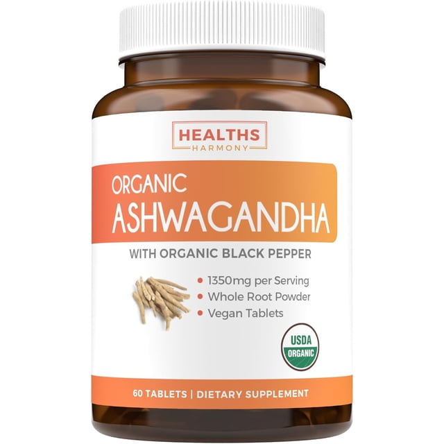 Healths Harmony 1350mg Organic Ashwagandha Root Supplement with Black ...