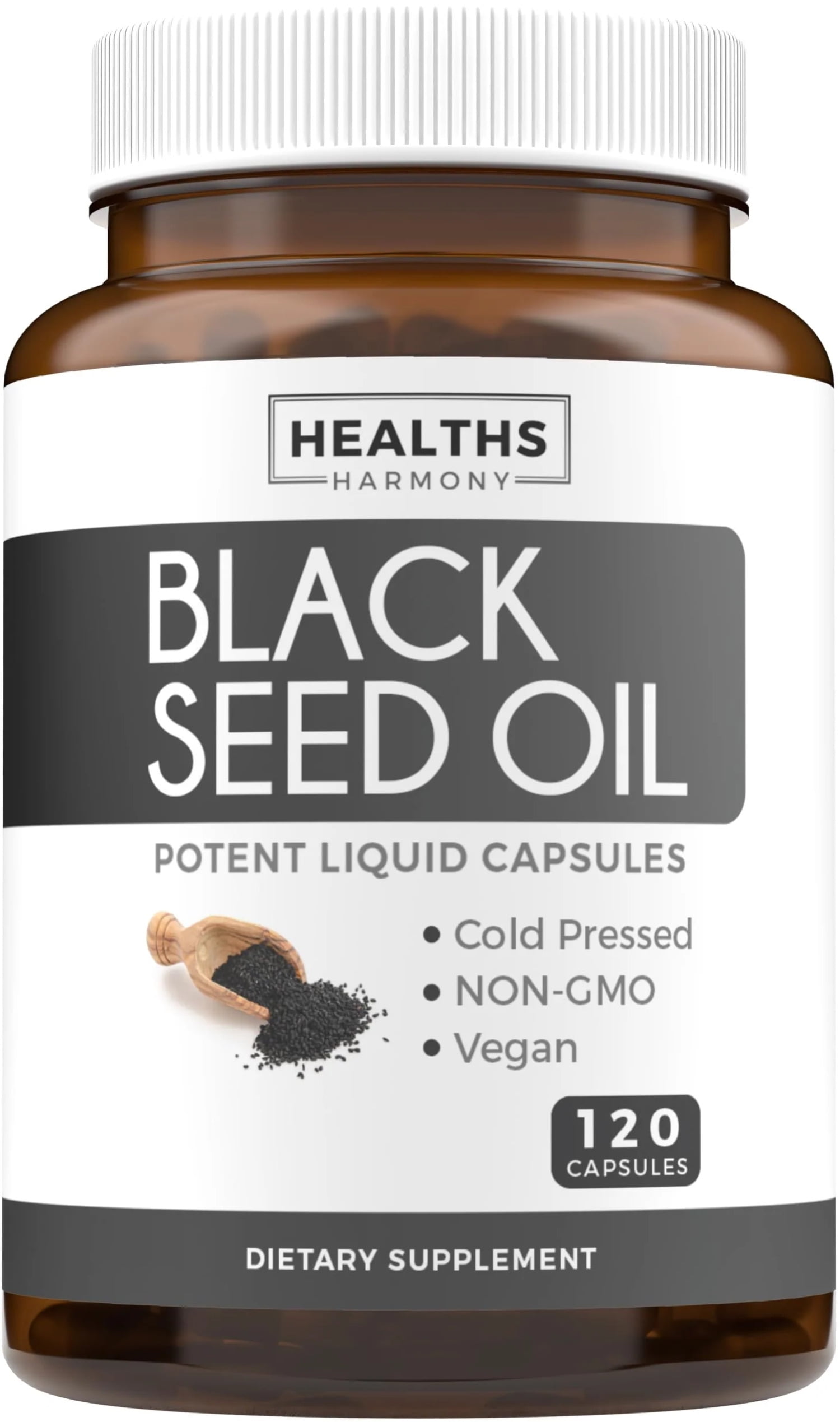 Healths Harmony Black Seed Oil 1000 mg, 120ct Softgel Capsules, NONGMO & Vegan Supplement Made