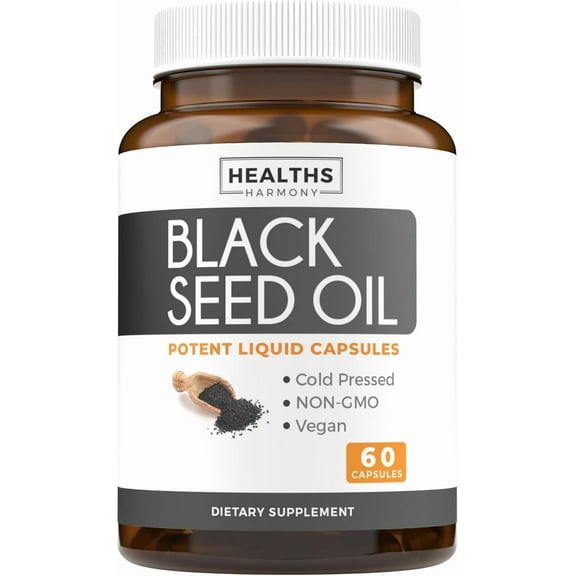 Healths Harmony Black Seed Oil Supplement, Cold Pressed Black Cumin Seed Oil, 60 Capsules