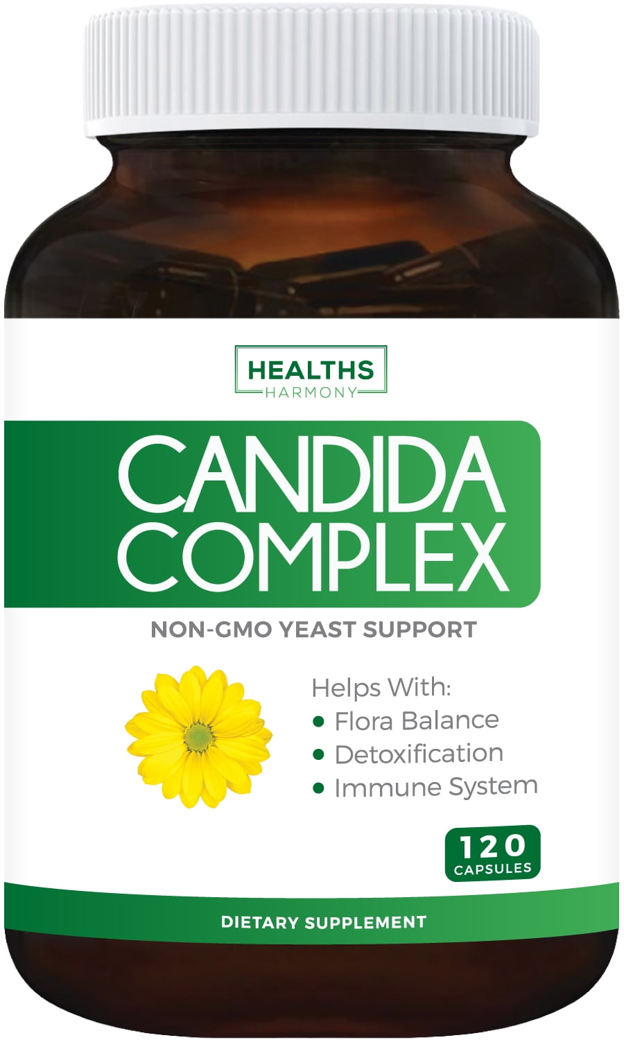 Healths Harmony Candida Cleanse (Non-GMO) 120 Capsules: Extra Strength -  Powerful Yeast & Intestinal Flora Support with Caprylic Acid, Oregano Oil  and Probiotics - Supplement 