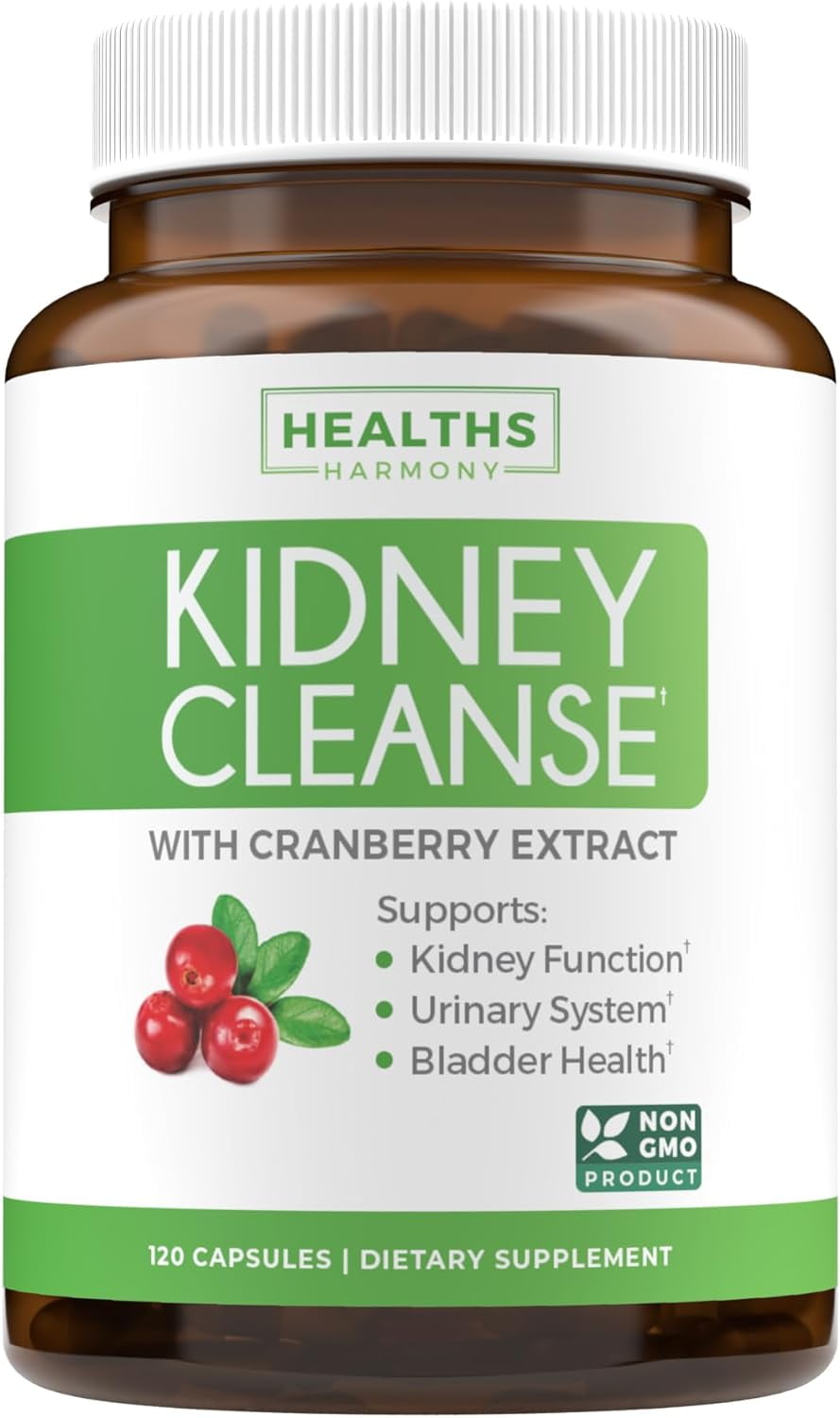 Healths Harmony Kidney Cleanse, Kidney Support Supplement with Cranberry Extract, 120 Capsules