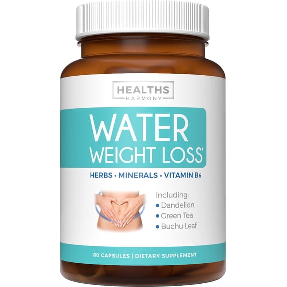 Healths Harmony Natural Water Weight Loss Pills, Diuretic Water Pills Bloating Relief, 60 Capsules