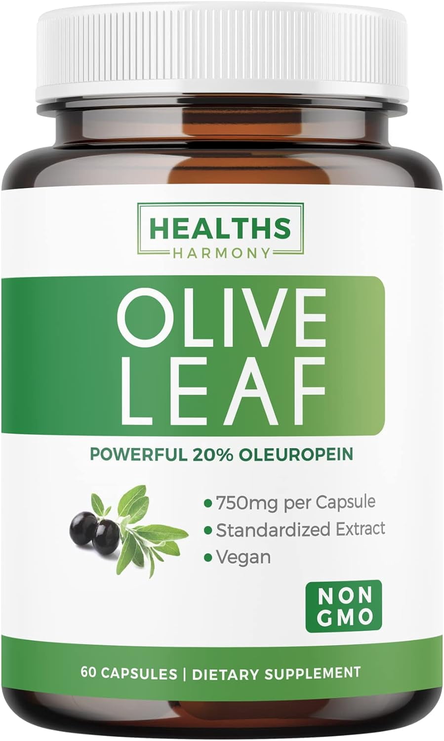 Healths Harmony Olive Leaf Extract, 750mg, Non-GMO, Vegetarian