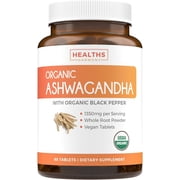 Healths Harmony 1350mg Organic Ashwagandha Root Supplement with Black Pepper, 60 Tablets