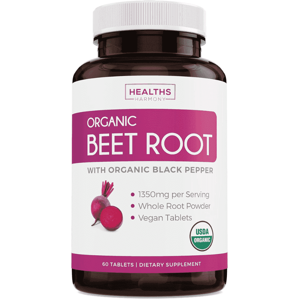 Healths Harmony Organic Beet Root Powder with Black Pepper, 1350mg Beets Per Serving, 60 Tablets