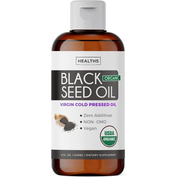 Healths Harmony Organic Black Seed Oil, Cold-Pressed Nigella Sativa Extract, 8 fl oz