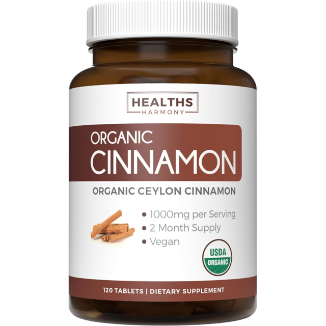 Healths Harmony Organic Ceylon Cinnamon Pills 1000mg 500mg Cinnamon