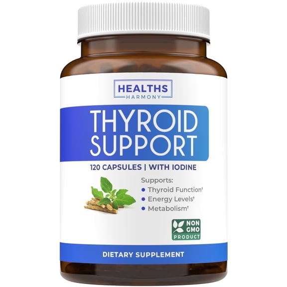Thyroid Support with Iodine - 120 Capsules (Non-GMO) Improve Your Energy - Ashwagandha Root, Zinc, Selenium, Vitamin B12 Complex - Thyroid Health Supplement for Women and for Men - 60 Day Supply
