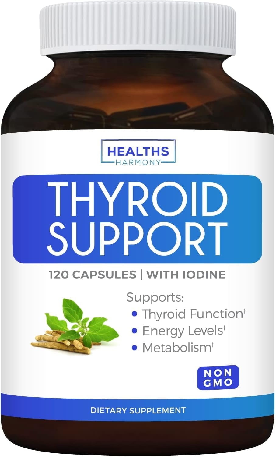 Healths Harmony Thyroid Supplement with Iodine, Thyroid Support for Women and Men, 120 Capsules