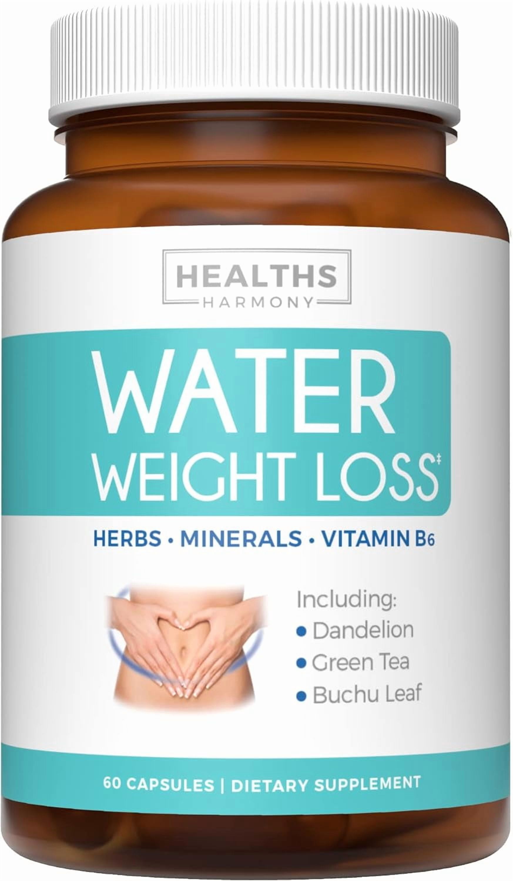 Healths Harmony Natural Water Weight Loss Pills, Diuretic Water Pills Bloating Relief, 60 Capsules