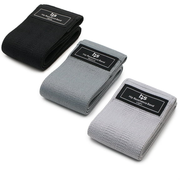 Healthsmart Fabric Resistance Bands, Targets Abs, Glutes, Quads, Calves, Hamstrings, 3 Bands with Variable Resistance Levels, Minimum 15lbs and Maxes at 70lbs, Travel Case & Exercises Included, Grey