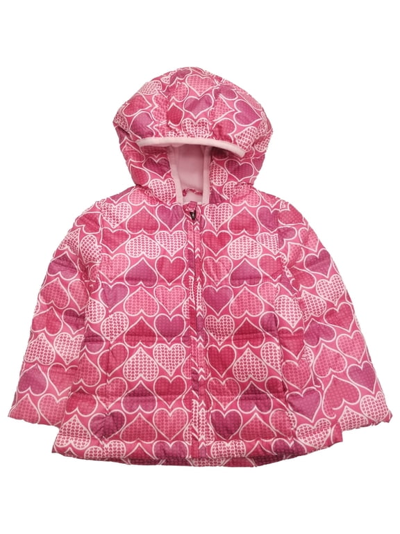 Infant Girls Hot Pink Hearts Print Snow Coat Hood Baby Ski Jacket 18m